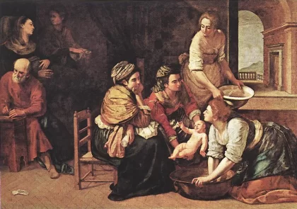 Šv. Jono Krikštytojo gimimas. Artemisia Gentileschi, apie 1635. Šv. Jono Krikštytojo gimimas. Artemisia Gentileschi, apie 1635.