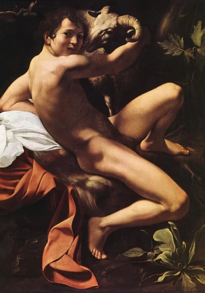 Šv. Jonas Krikštytojas (jaunas, su avinu). Caravaggio, apie 1602. Šv. Jonas Krikštytojas (jaunas, su avinu). Caravaggio, apie 1602.