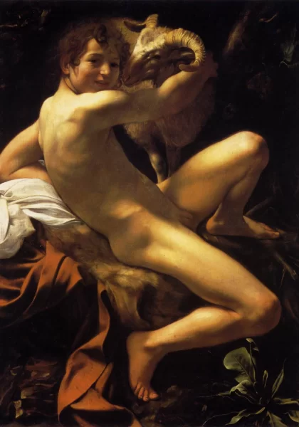 Šv. Jonas Krikštytojas (jaunas, su avinu). Caravaggio, 1602. Šv. Jonas Krikštytojas (jaunas, su avinu). Caravaggio, 1602.