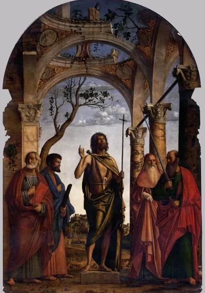 Šv. Jonas Krikštytojas su šventaisiais. Cima da Conegliano, 1491-92. Šv. Jonas Krikštytojas su šventaisiais. Cima da Conegliano, 1491-92.