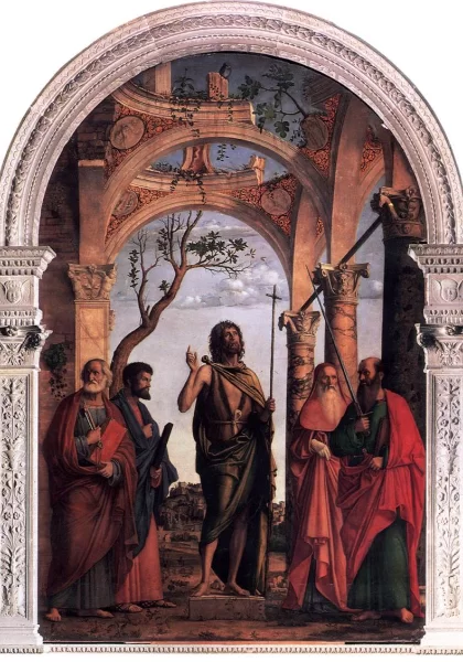 Šv. Jonas Krikštytojas su šventaisiais. Cima da Conegliano, 1491-92. Šv. Jonas Krikštytojas su šventaisiais. Cima da Conegliano, 1491-92.