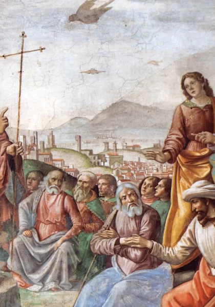 Šv. Jonas Krikštytojas pamokslauja (detalė). Domenico Ghirlandaio, 1486-90. Šv. Jonas Krikštytojas pamokslauja (detalė). Domenico Ghirlandaio, 1486-90.