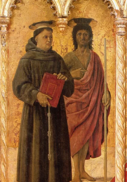 Šv. Antanas ir Šv. Jonas Krikštytojas (Šv. Antano poliptikas). Piero della Francesca, apie 1460. Šv. Antanas ir Šv. Jonas Krikštytojas (Šv. Antano poliptikas). Piero della Francesca, apie 1460.