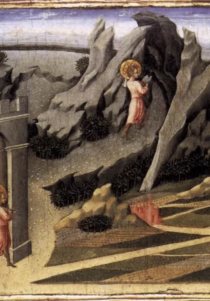 Šv. Jonas Krikštytojas išeina į dykumą. Giovanni di Paolo, 1454. Šv. Jonas Krikštytojas išeina į dykumą. Giovanni di Paolo, 1454.