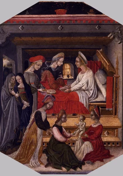 Šv. Jono Krikštytojo gimimas. Domenico di Bartolo, apie 1440. Šv. Jono Krikštytojo gimimas. Domenico di Bartolo, apie 1440.