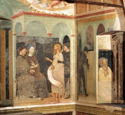 Šv. Jonas Krikštytojas priekaištauja Erodui ir Erodiadai. Masolino da Panicale, 1435. Šv. Jonas Krikštytojas priekaištauja Erodui ir Erodiadai. Masolino da Panicale, 1435.