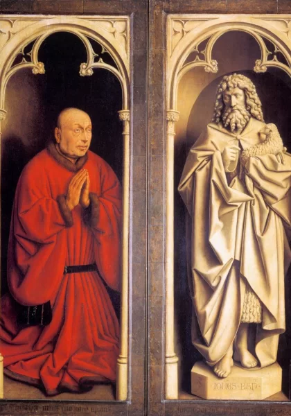 Šv. Jonas Krikštytojas ir donoras (Gento altoriaus detalė). Jan van Eyck, 1432. Šv. Jonas Krikštytojas ir donoras (Gento altoriaus detalė). Jan van Eyck, 1432.