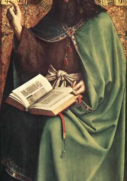 Šv. Jonas Krikštytojas (Gento altoriaus detalė). Jan van Eyck, 1425-29. Šv. Jonas Krikštytojas (Gento altoriaus detalė). Jan van Eyck, 1425-29.