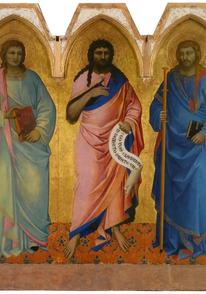 Šv. Jonas Krikštytojas, evangelistas Jonas ir šv. Jokūbas. Nardo di Cione, 1363-65. Šv. Jonas Krikštytojas, evangelistas Jonas ir šv. Jokūbas. Nardo di Cione, 1363-65.