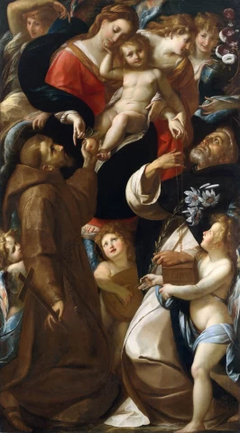Madona ir kūdikėlis su šv. Pranciškumi, šv. Dominyku ir angelais. Giulio Cesare Procaccini, 1610.