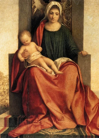 Madona ir kūdikėlis soste tarp šv. Pranciškaus ir šv. Liberalio (detalė). Giorgione, apie 1505.