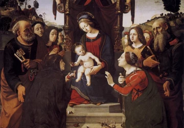 Mergelė ir kūdikėlis soste su šventaisiais. Piero di Cosimo, 1493.