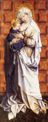 Mergelė ir kūdikėlis. Flémalle meistras, apie 1410.
