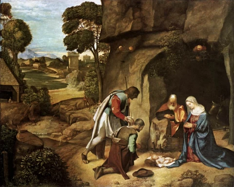 Piemenėlių pagarbinimas. Giorgione, 1505-10.
