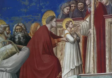 Nr. 8. Scenos iš Mergelės gyvenimo. Nr. 2. Paaukojimas šventykloje (detalė). Giotto di Bondone, 1304-06.