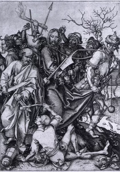 Kristaus išdavimas ir suėmimas. Martin Schongauer, apie 1480.
