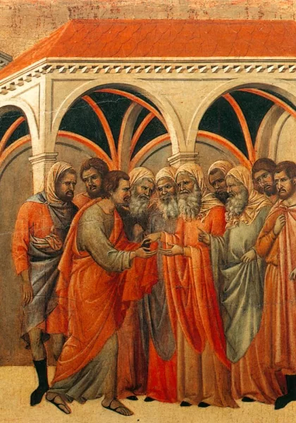 Judo išdavystė (scena Nr. 5). Duccio di Buoninsegna, 1308-11.
