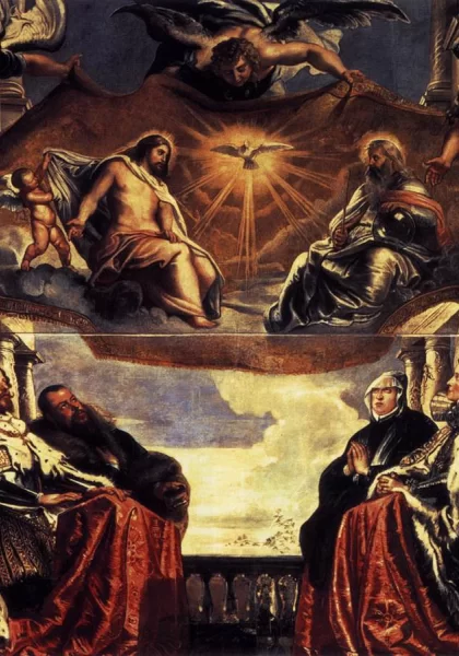 Gonzagų šeima, šlovinanti Švenčiausiąją Trejybę. Peter Paul Rubens, 1604-05.
