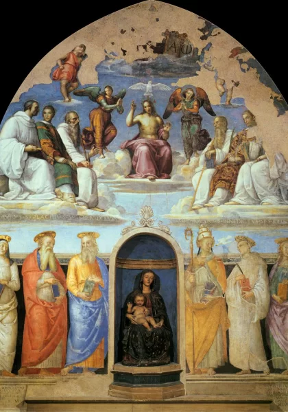 Švenčiausioji Trejybė ir šeši šventieji. Pietro Perugino, 1505.