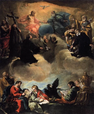 Švenčiausioji Trejybė ir keturi evangelistai su šventaisiais. Francesco Guardi.