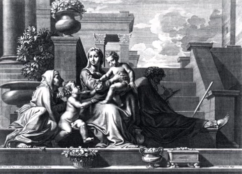 Šventoji šeima ant laiptų. Claudine Bouzonnet-Stella, apie 1668.