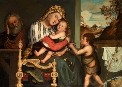Šventoji šeima su kūdikėliu šv. Jonu Krikštytoju. Niccolò Frangipane, 1595.