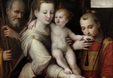 Šventoji šeima su šv. Steponu. Luca Longhi, apie 1560.