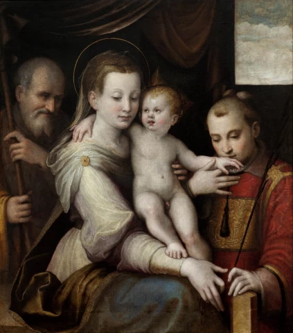 Šventoji šeima su šv. Steponu. Luca Longhi, apie 1560.