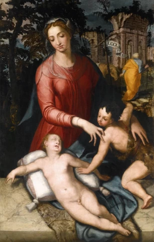 Šventoji šeima su kūdikėliu šv. Jonu Krikštytoju. Marco Pino, 1560.