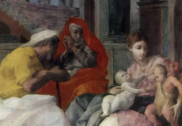 Šventoji šeima su šv. Elzbieta ir šv. Jonu Krikštytoju. Francesco Primaticcio, 1541-43.