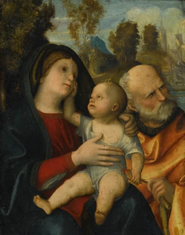 Šventoji šeima prie mišku apaugusios upės. Giovanni Francesco Tura.