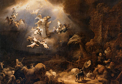 Angelai praneša piemenims apie Jėzaus gimimą