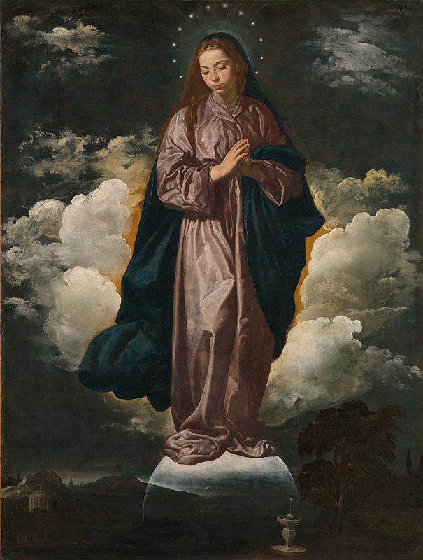 Diego Velázquez, 1599 - 1660The Immaculate Conception1618-19Oil on canvas, 135 x 101.6 cmBought with the aid of The Art Fund, 1974NG6424This painting is part of the group: 'Two Paintings for the Shod Carmelites, Seville' (NG6264; NG6424)https://www.nationalgallery.org.uk/paintings/NG6424