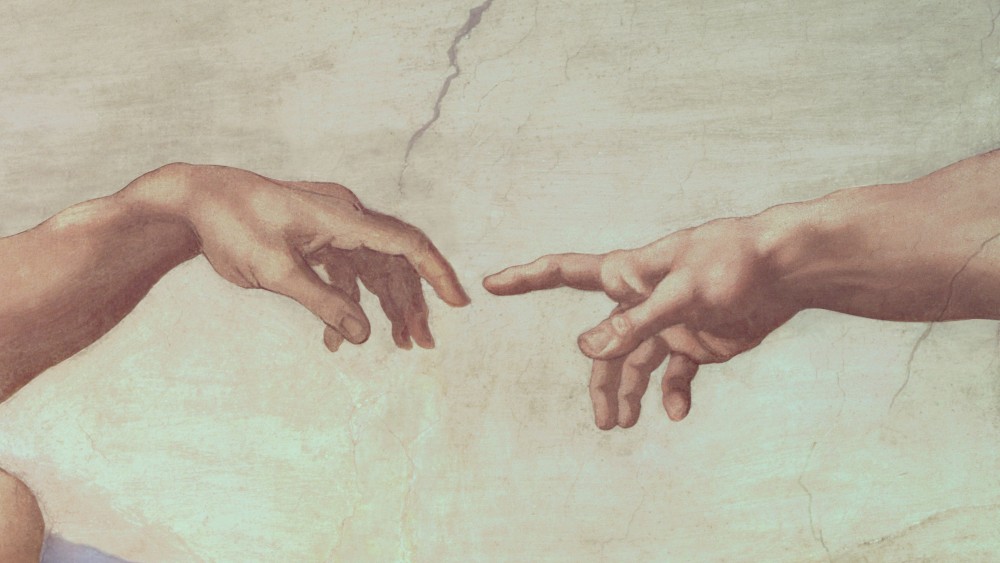 Dievo ir Adomo rankos. Iš "Adomo sukūrimas", Siksto koplyčia. Mikelandželas, 1511 m.