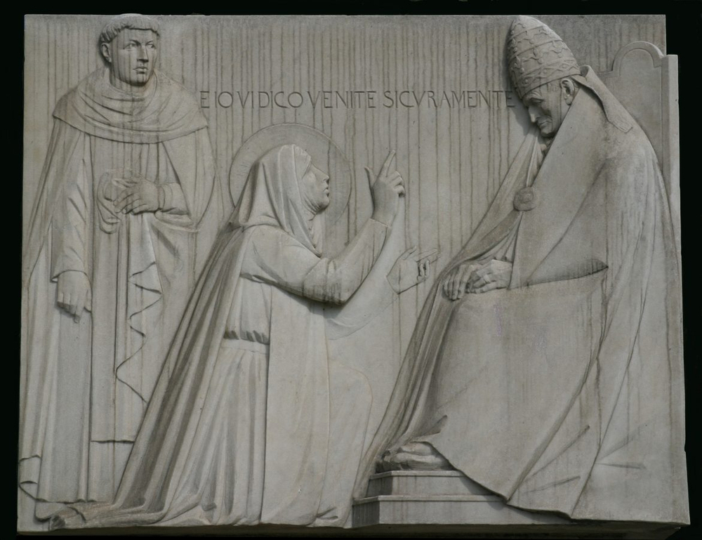 Šv. Kotryna Sienetė, bareljefas šalia Šv. Angelo pilies Romoje