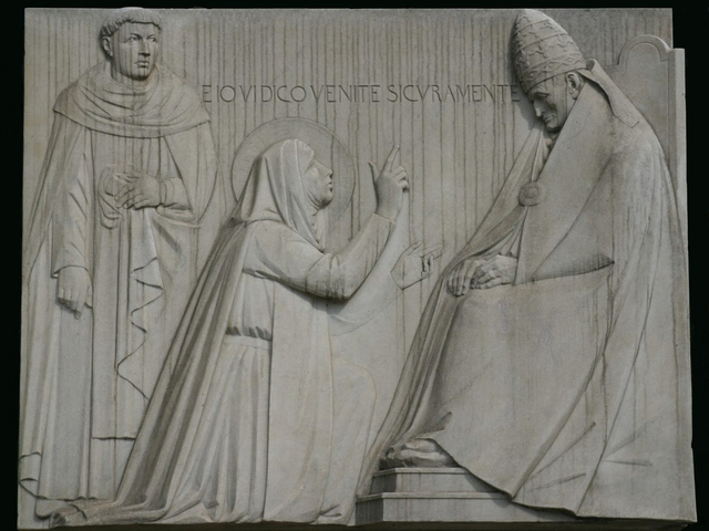 Šv. Kotryna Sienetė, bareljefas šalia Šv. Angelo pilies Romoje