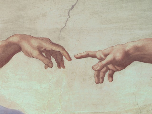 Dievo ir Adomo rankos. Iš "Adomo sukūrimas", Siksto koplyčia. Mikelandželas, 1511 m.